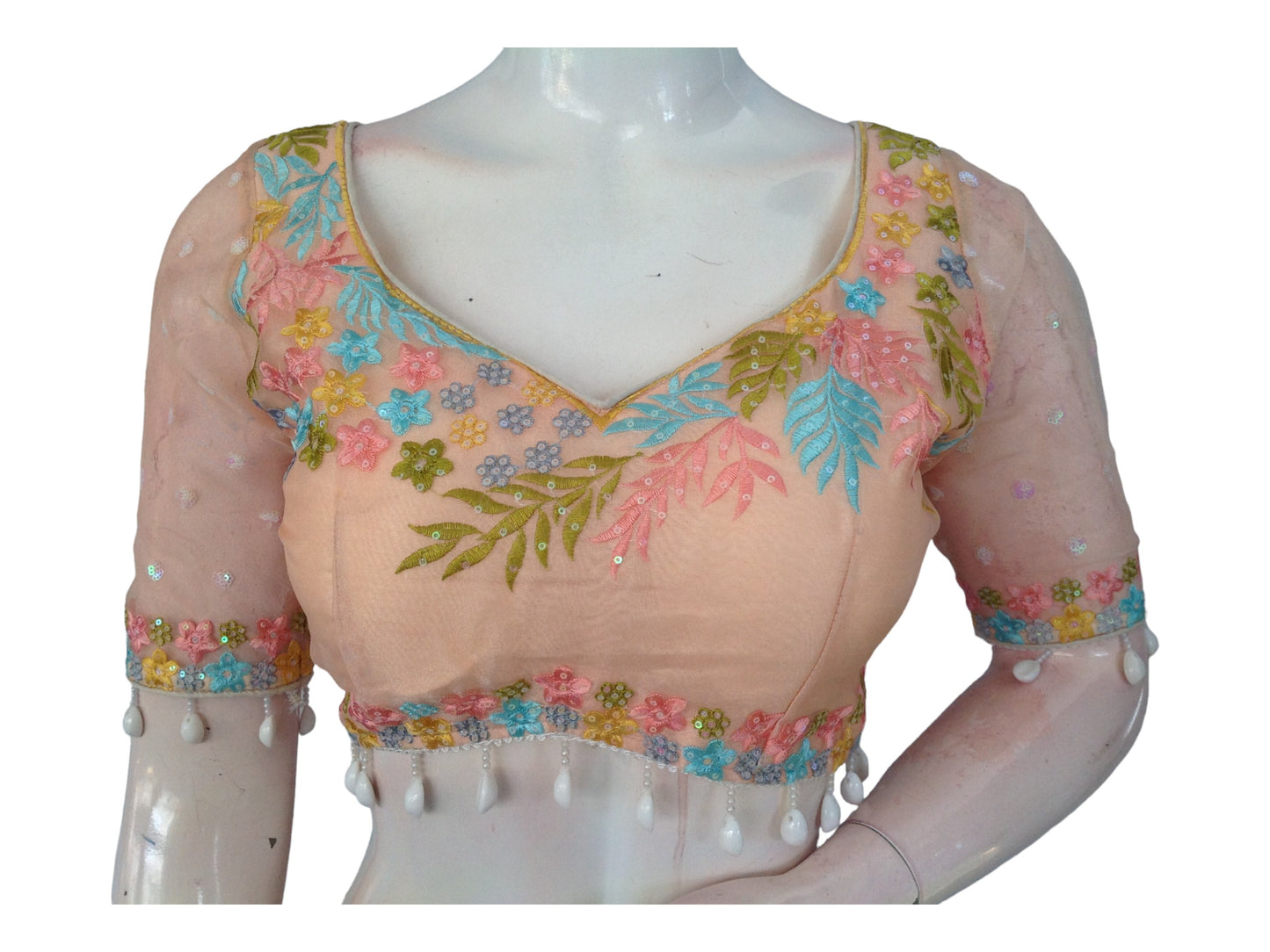 Peach Glow, Organza Sequins Designer Readymade Saree Blouses