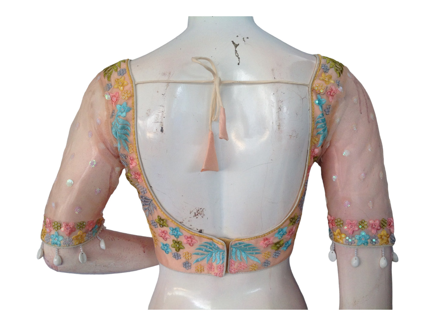 Peach Glow, Organza Sequins Designer Readymade Saree Blouses