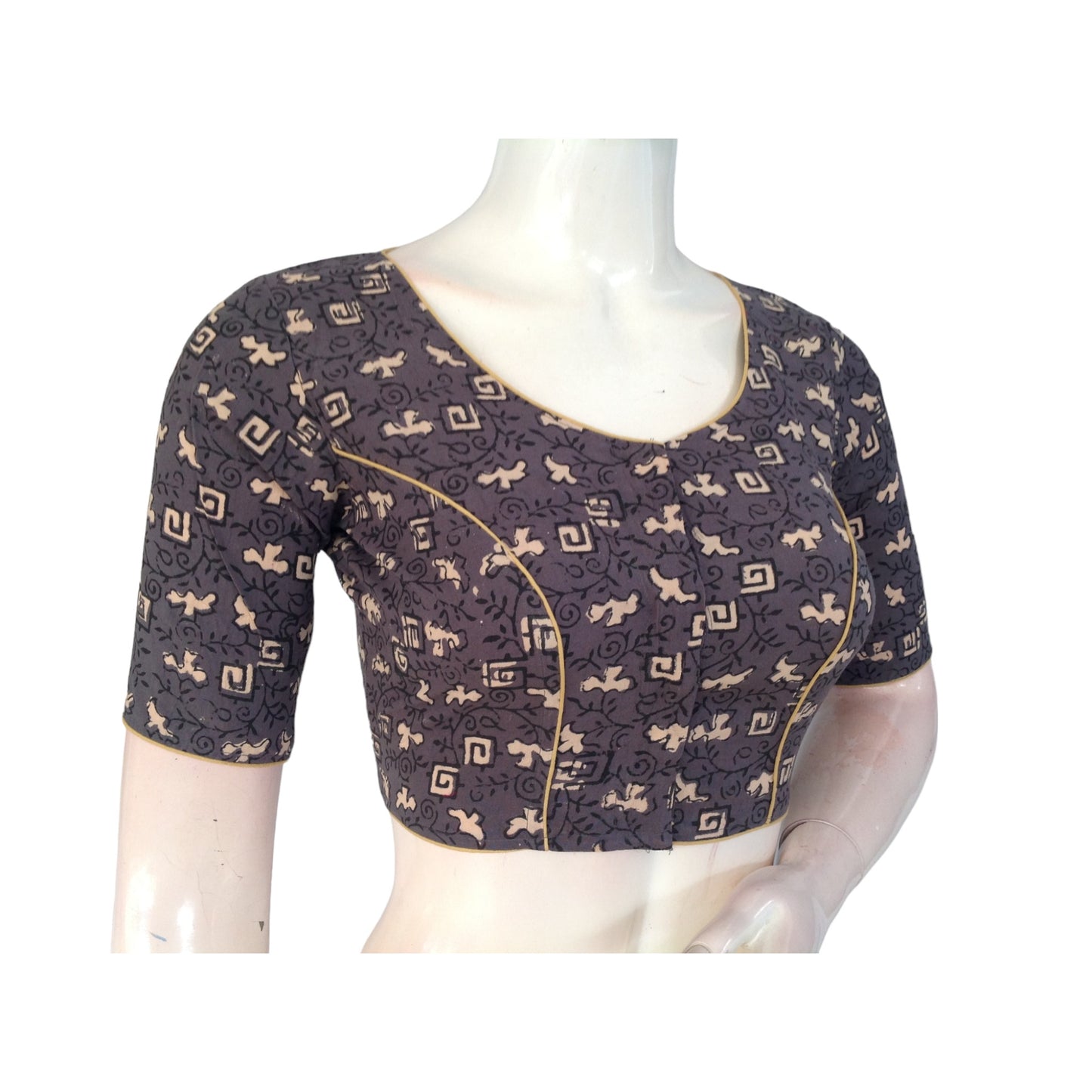 Versatile Elegance: Grey Cotton High Neck Blouse for Sarees