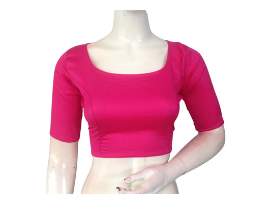 Pink Passion: Boat Neck Plain Silk Saree Blouse, Plus Size. Embrace elegance and comfort with this timeless, ready-to-wear masterpiece, perfect for any occasion.