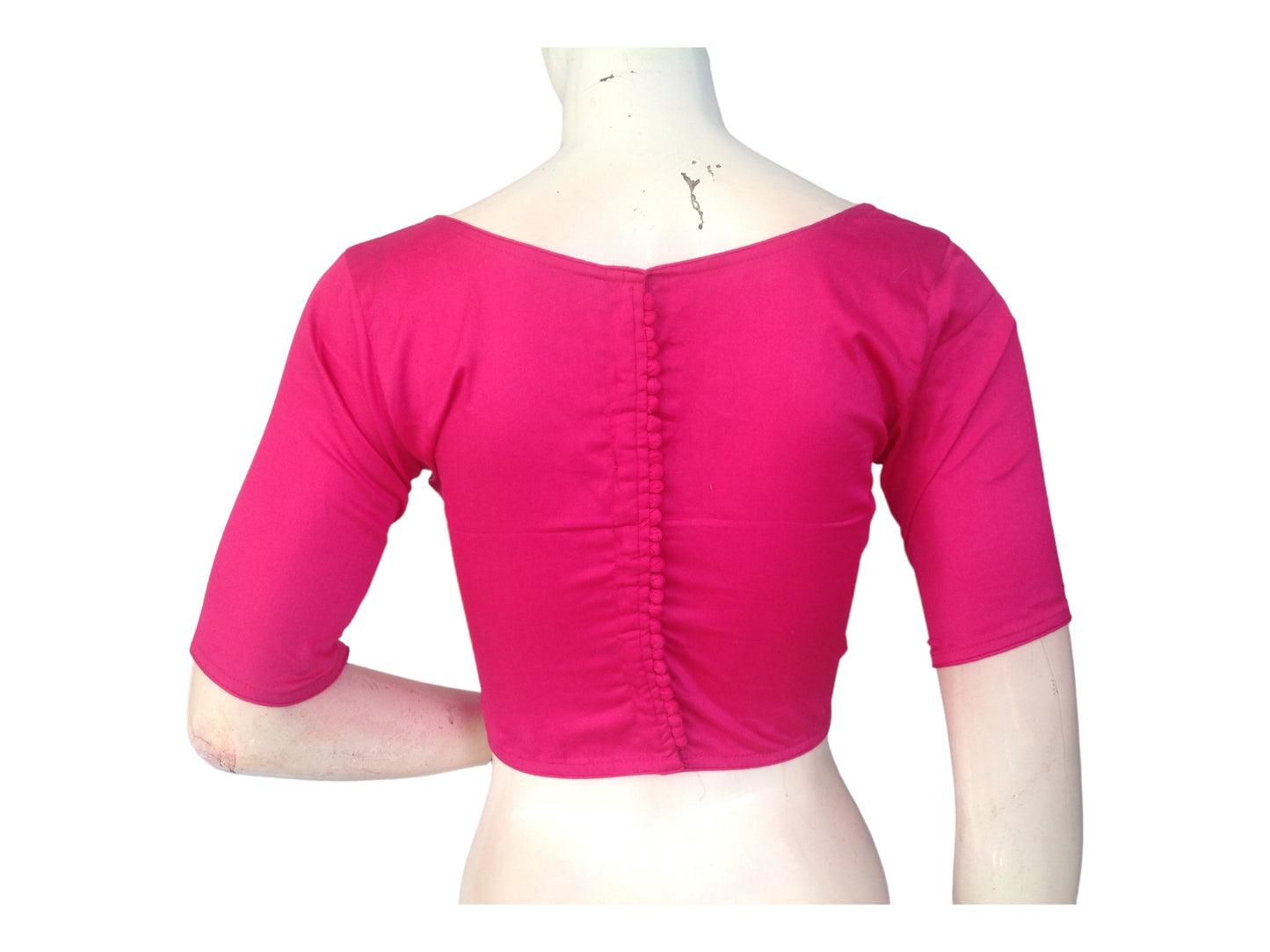 Pink Passion, Boat Neck Plain Silk Saree Readymade Blouse