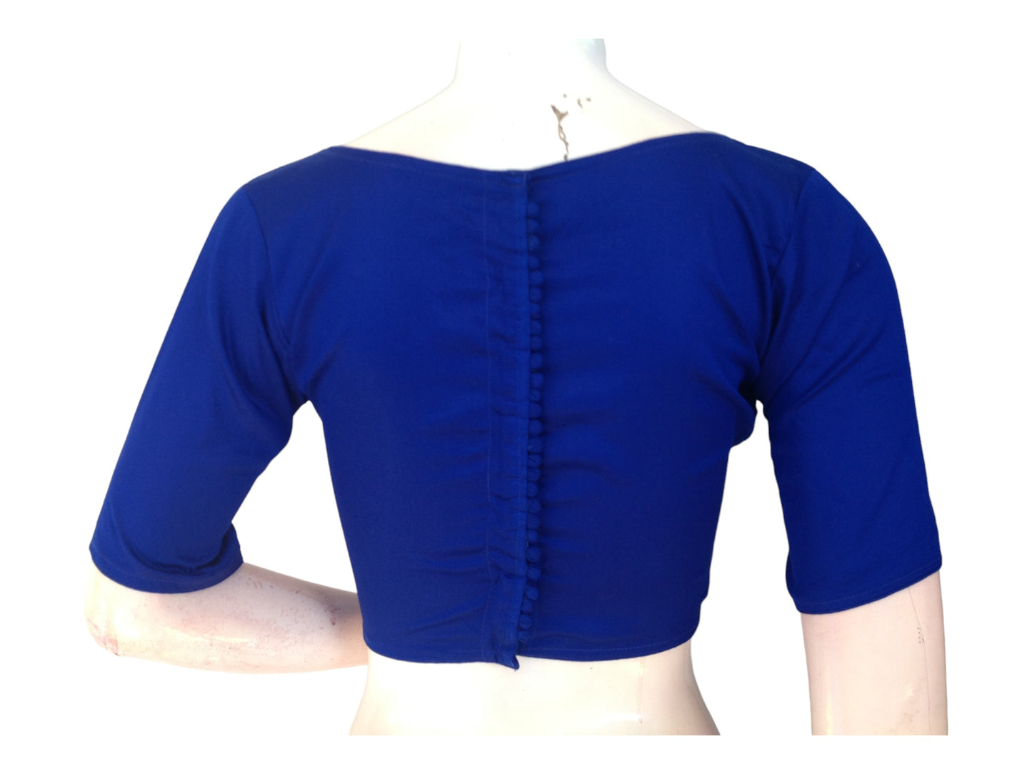 Royal Blue Regalia, Boat Neck Plain Silk Saree Readymade Blouse