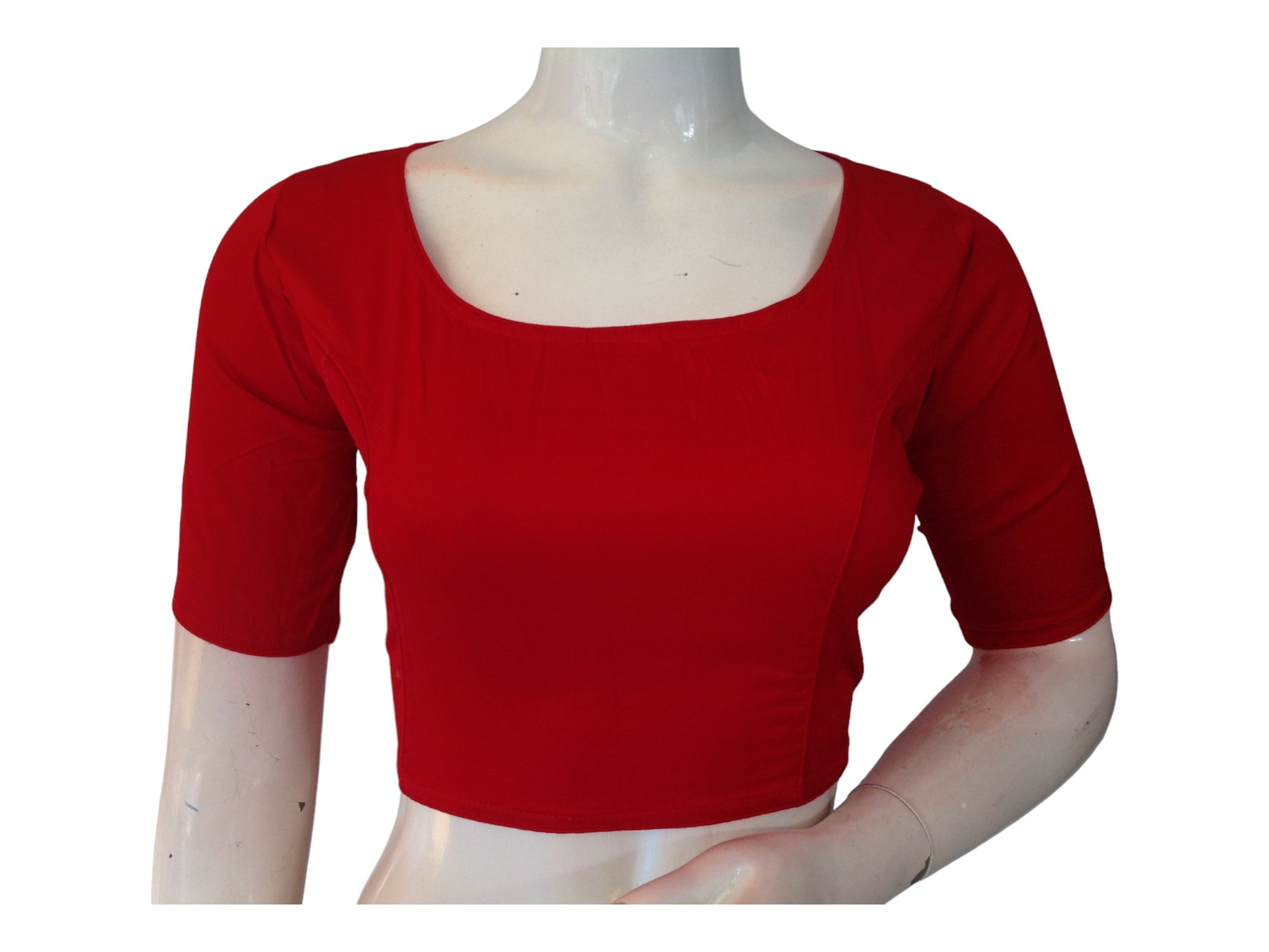 Radiance Red Color , Boat Neck Plain Silk Saree Ready made Blouse