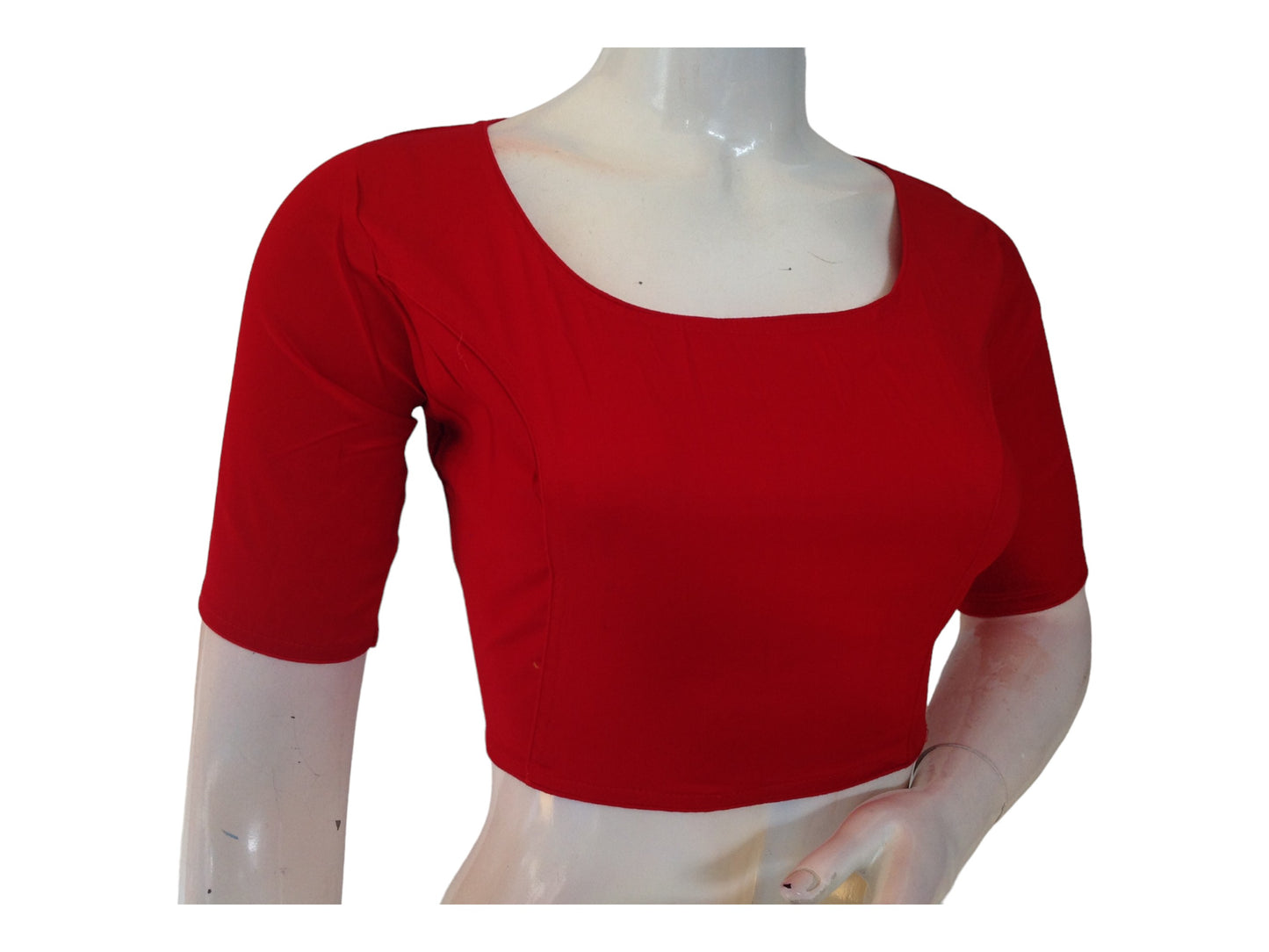Radiance Red Color , Boat Neck Plain Silk Saree Ready made Blouse