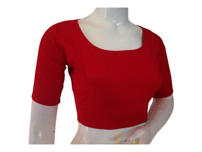 Radiance Red Color , Boat Neck Plain Silk Saree Ready made Blouse