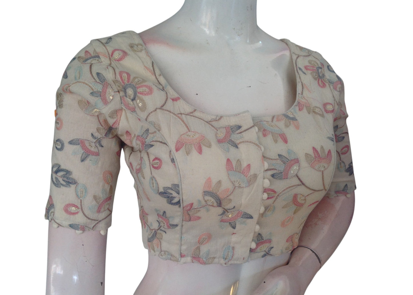 Timeless Khadi Cotton Readymade Blouse with Threadwork Embroidery