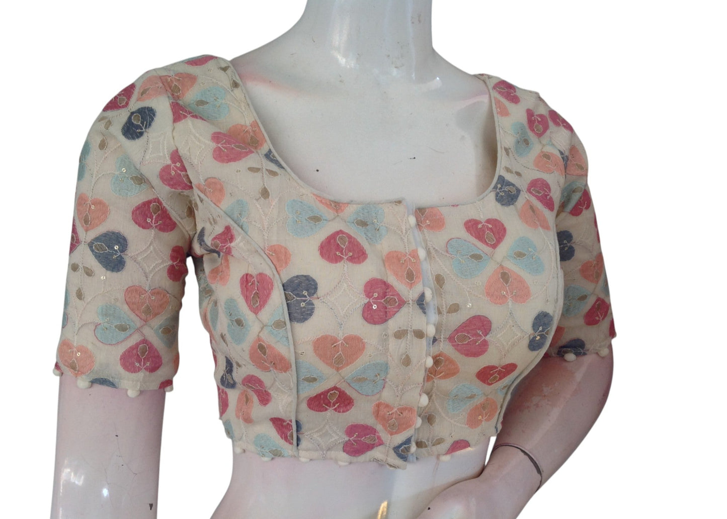 Artisan Khadi Cotton Readymade Blouse: Sequined & Embroidered