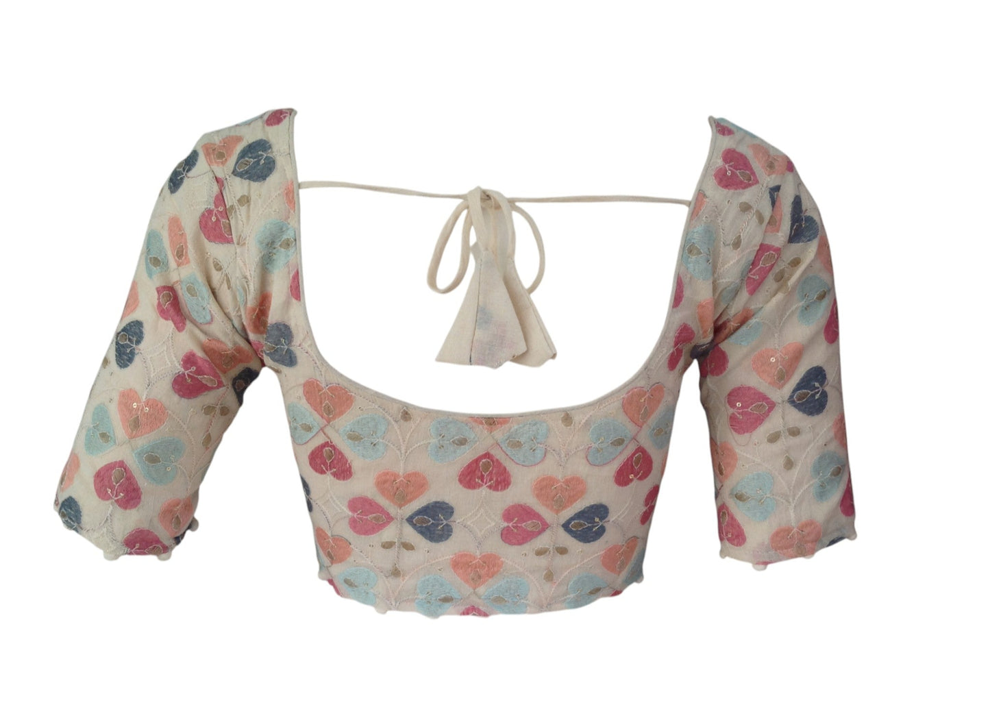 Artisan Khadi Cotton Readymade Blouse: Sequined & Embroidered