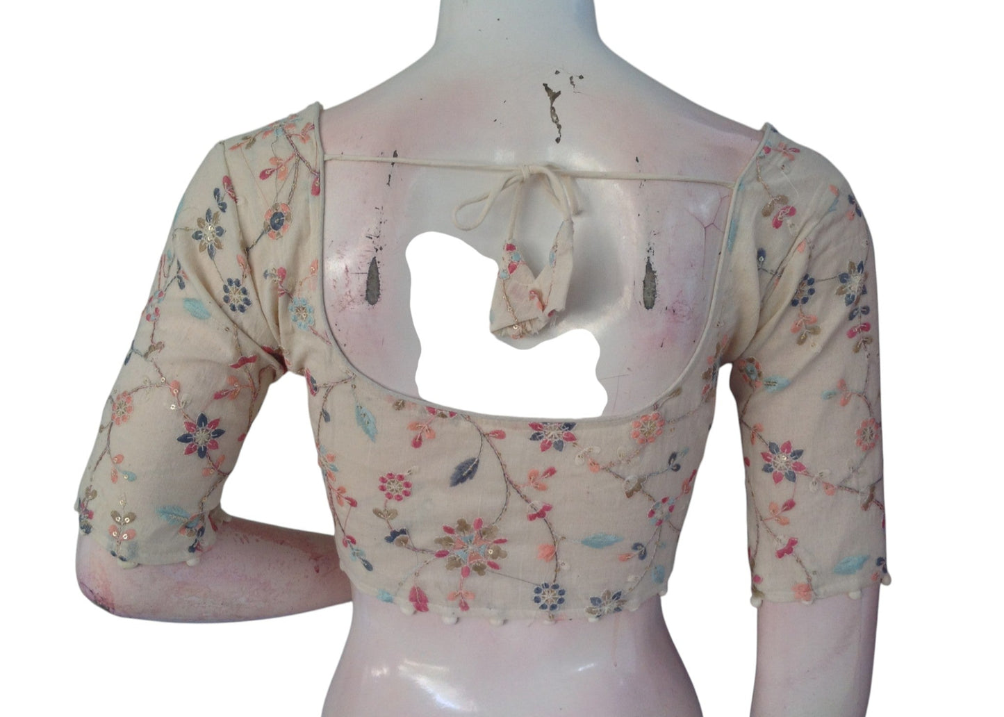 Rustic Charm: Khadi Cotton Saree Blouse with Antique Sequins