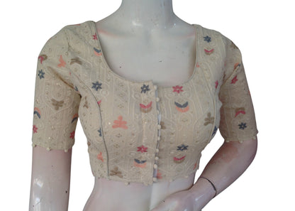 Sustainable Style: Hand-Embroidered Khadi Cotton Readymade Blouse