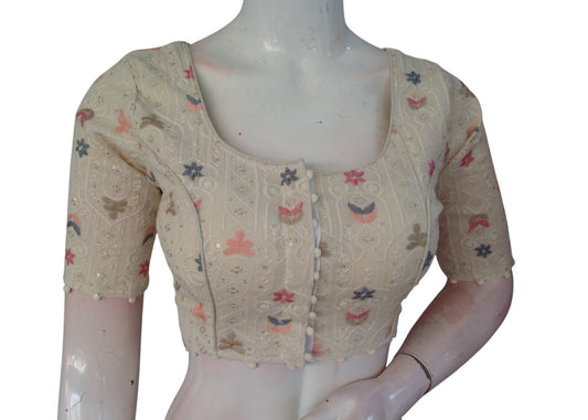 Sustainable Style: Hand-Embroidered Khadi Cotton Readymade Blouse