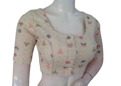 Sustainable Style: Hand-Embroidered Khadi Cotton Readymade Blouse