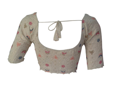 Sustainable Style: Hand-Embroidered Khadi Cotton Readymade Blouse