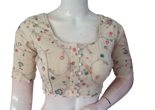 Comfort & Craft: Soft Khadi Cotton Blouse with Detailed Embroidery