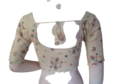 Whispering Petals Khadi Cotton Readymade Blouse: Subtle Sequined Detailing