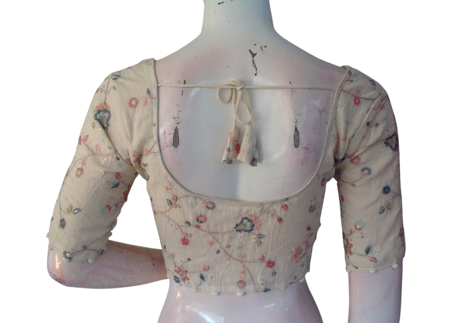 Fusion Flair" Khadi Blouse: Contemporary Cut, Traditional Sequins