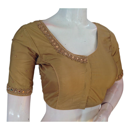 Dark Gold Aari Mirror Work Silk Blouse - Handcrafted Indian Wedding Top