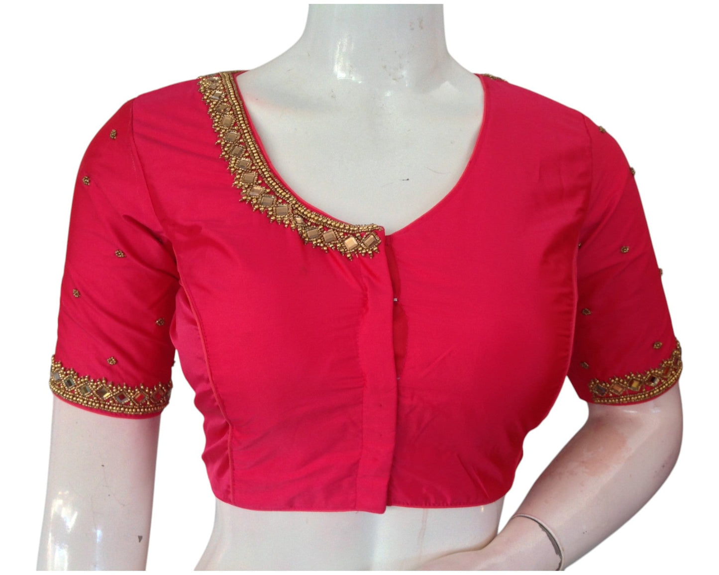 Bridal Peach Pink Silk Blouse: Mirror Aari Embellished Masterpiece