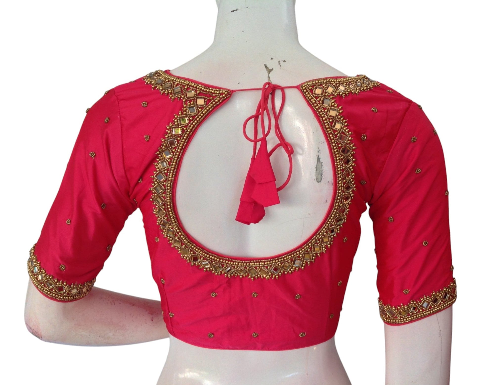 Bridal Peach Pink Silk Blouse: Mirror Aari Embellished Masterpiece