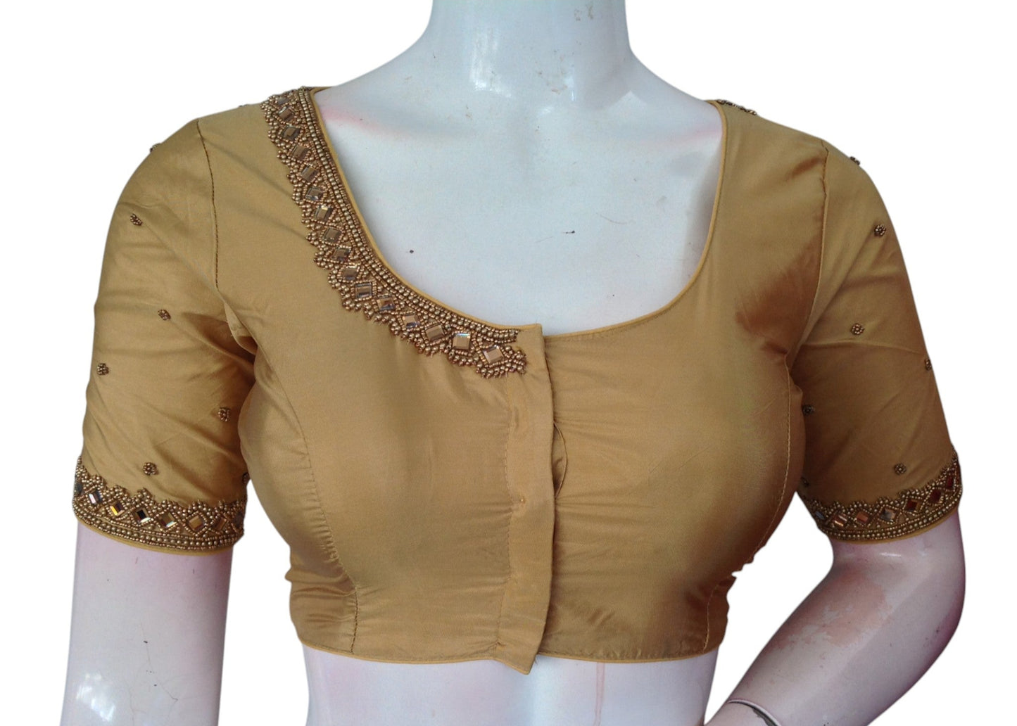 Artisan Gold Mirror Aari Work Silk Blouse - Wedding & Festive Wear