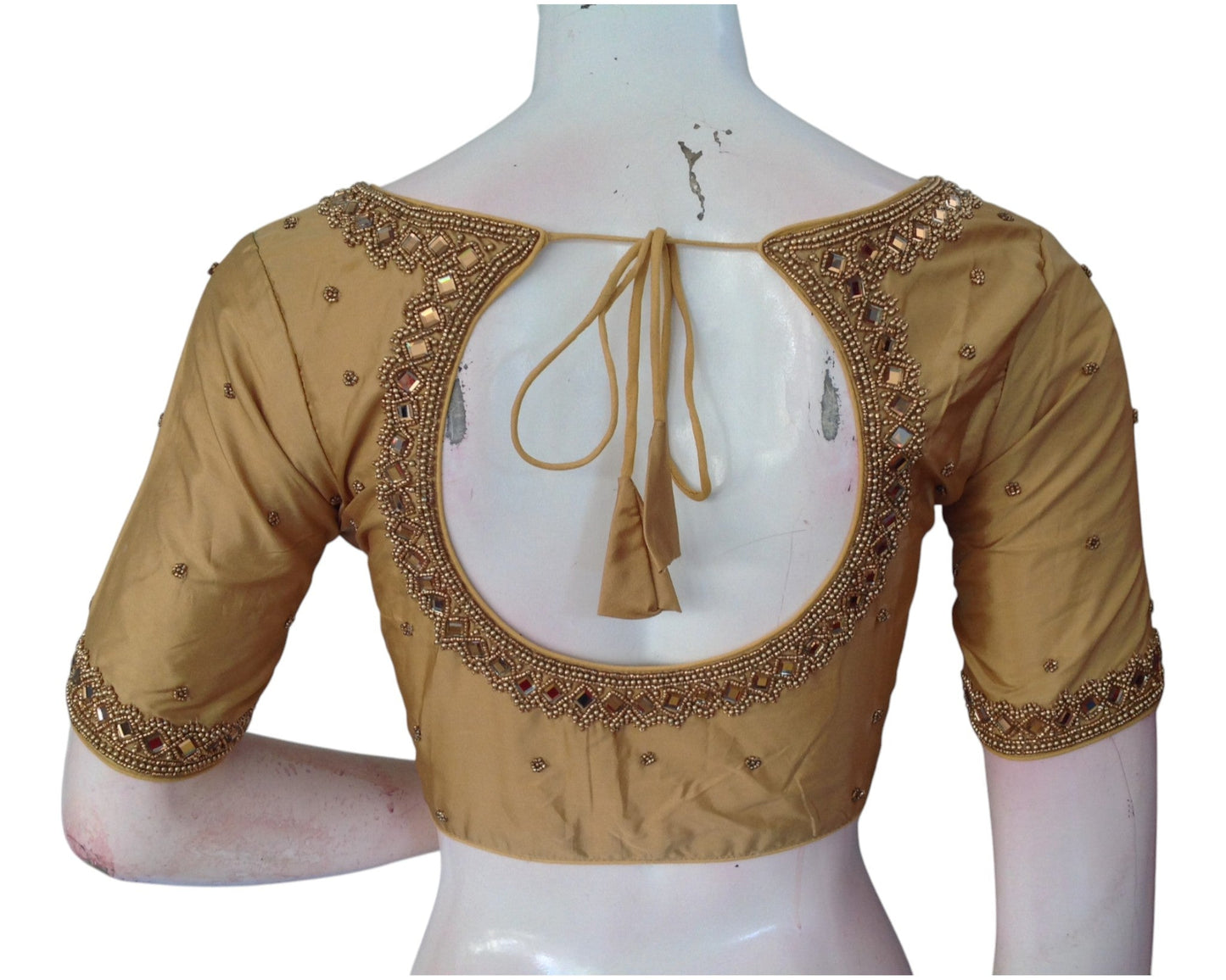 Artisan Gold Mirror Aari Work Silk Blouse - Wedding & Festive Wear