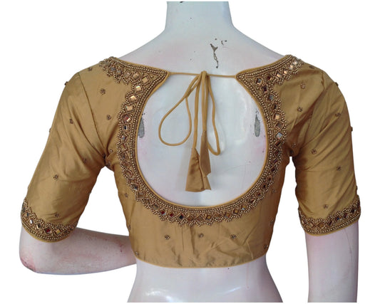 Artisan Gold Mirror Aari Work Silk Blouse - Wedding & Festive Wear