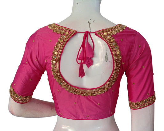 Delicate Light Magenta Silk Bridal Blouse - Handcrafted Aari Mirror, Custom Fit