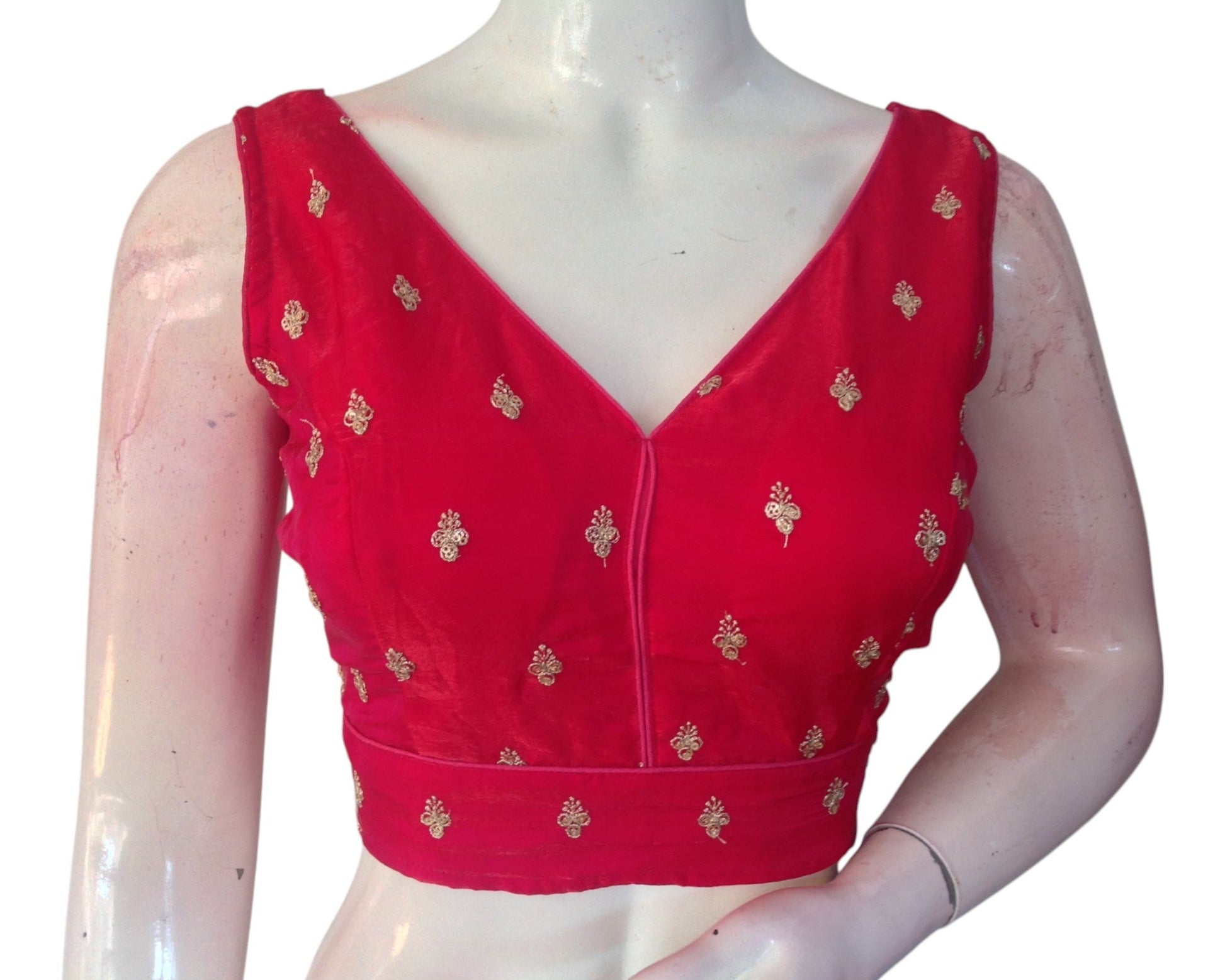 Pink Organza Sequin Embroidered Sleeveless Readymade Blouse