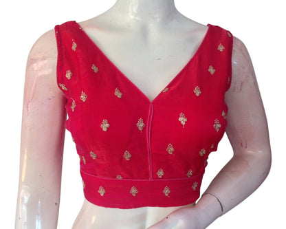 Pink Organza Sequin Embroidered Sleeveless Readymade Blouse