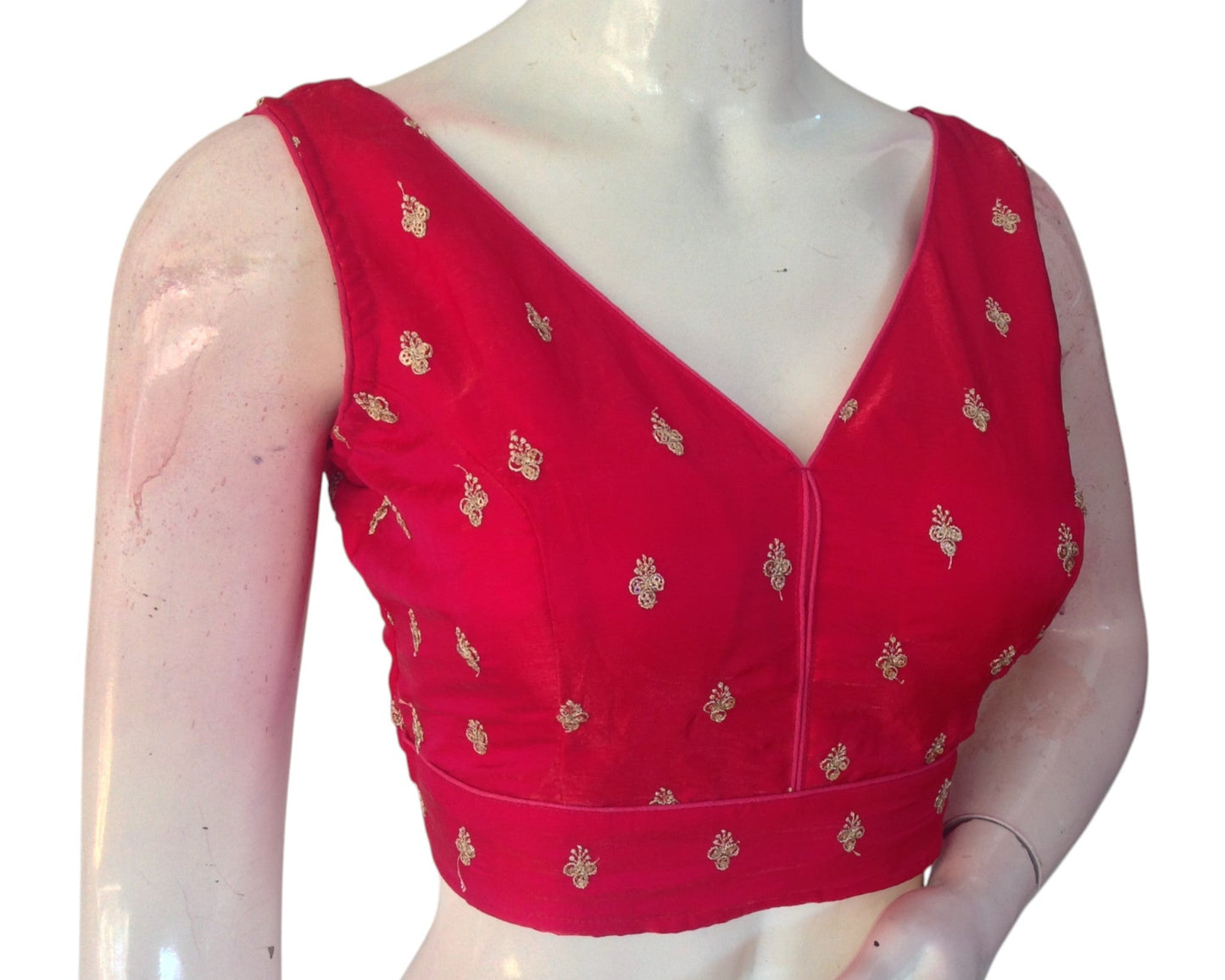 Pink Organza Sequin Embroidered Sleeveless Readymade Blouse