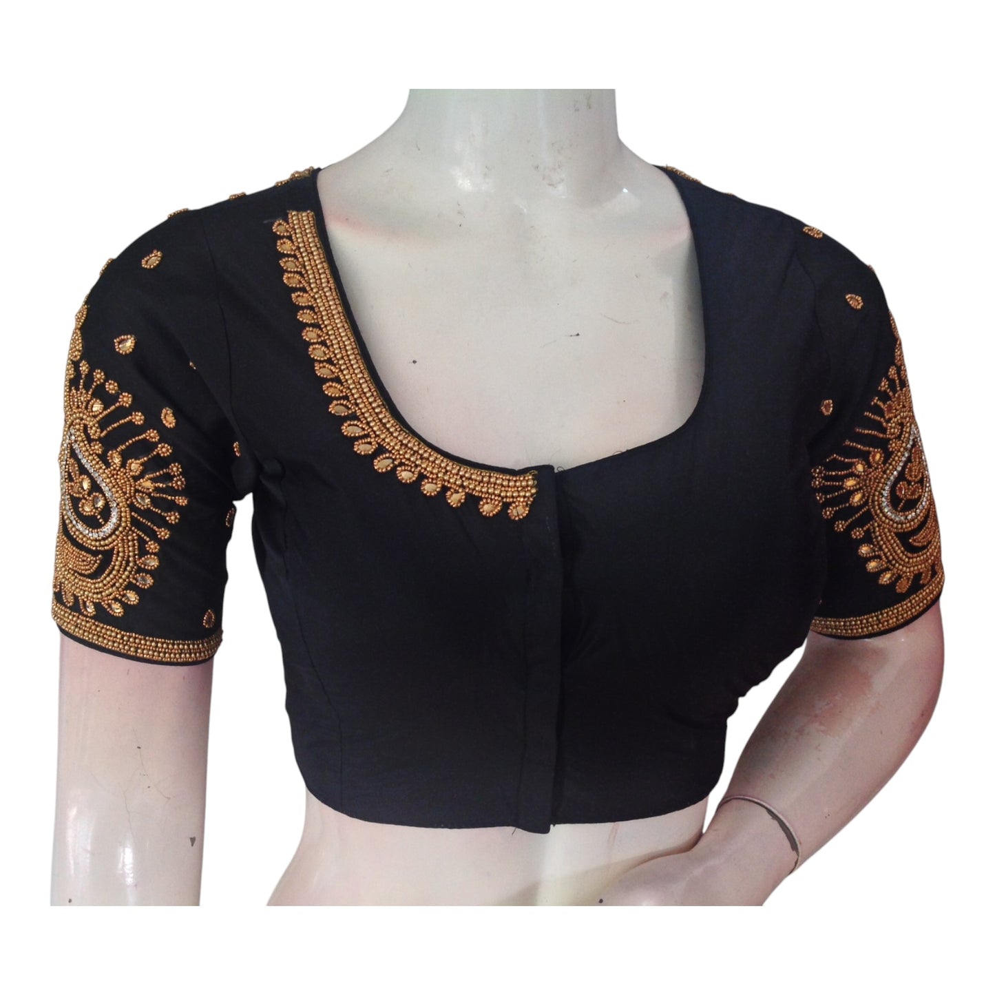 Elegant Black Color Aari Handwork Wedding Silk Saree Blouse