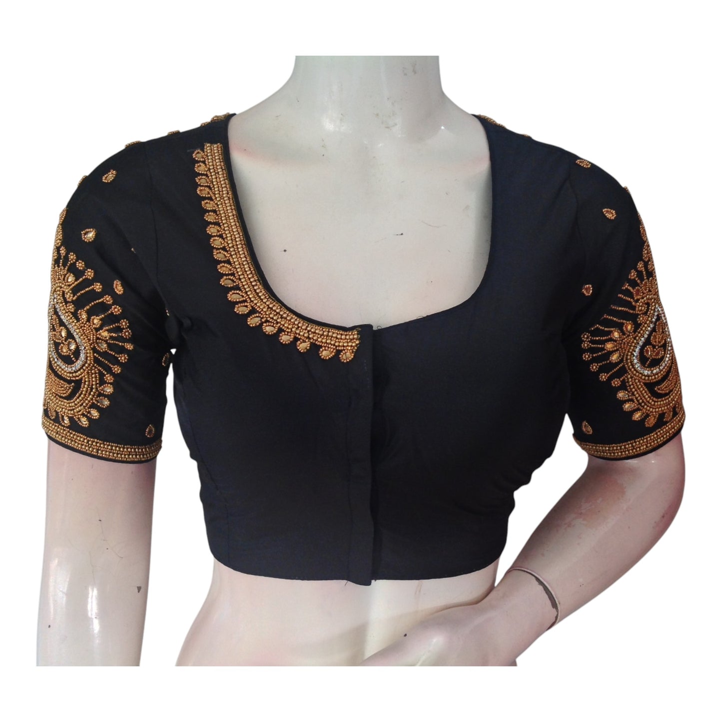 Elegant Black Color Aari Handwork Wedding Silk Saree Blouse