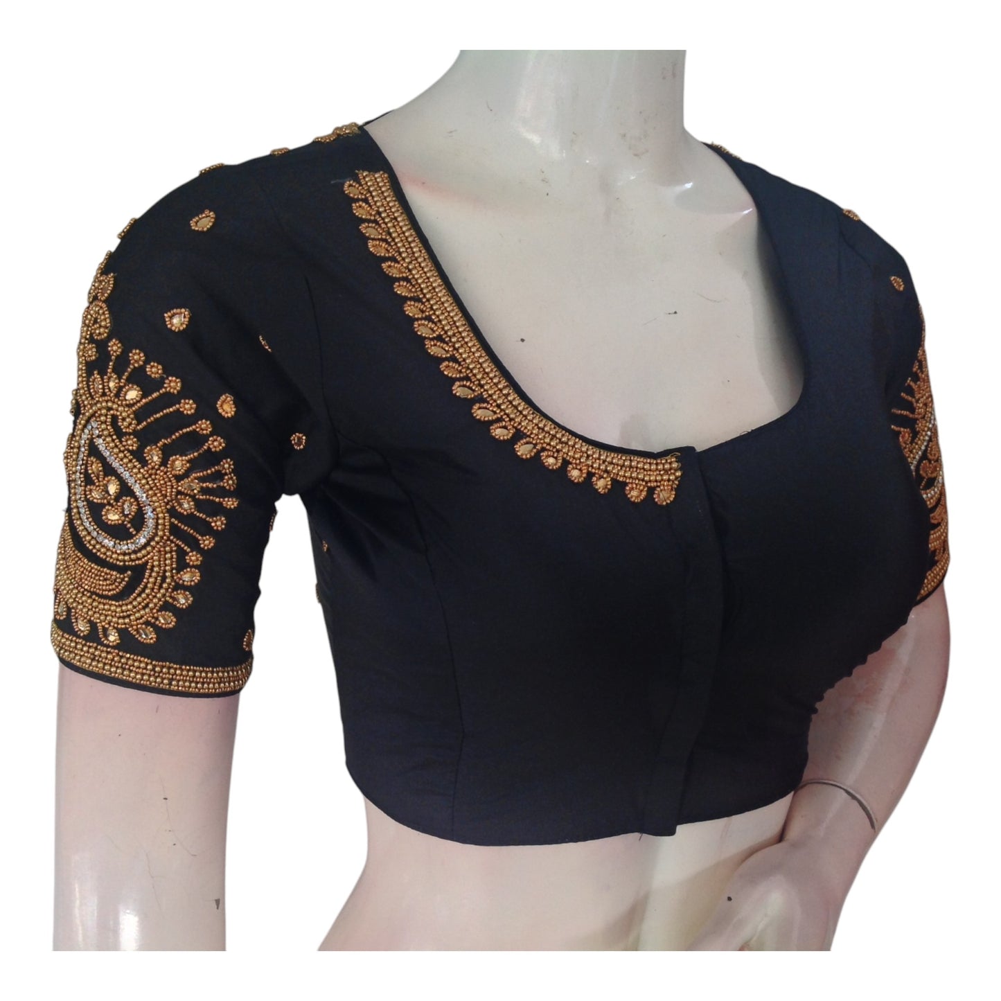 Elegant Black Color Aari Handwork Wedding Silk Saree Blouse