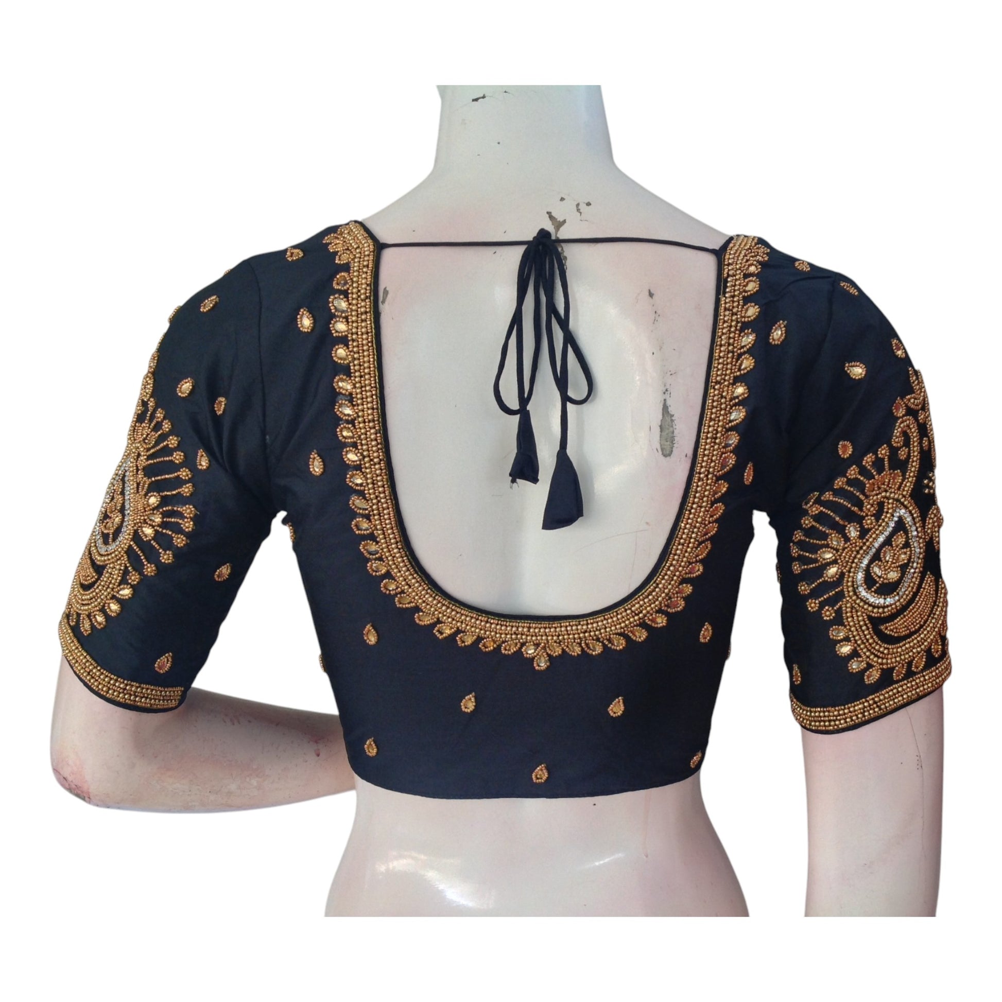 Elegant Black Color Aari Handwork Wedding Silk Saree Blouse