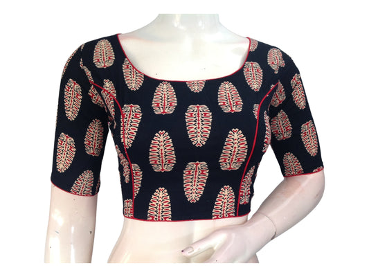 Versatile Black Cotton Blouse | Modern High Neck Design | Ready made Blouse