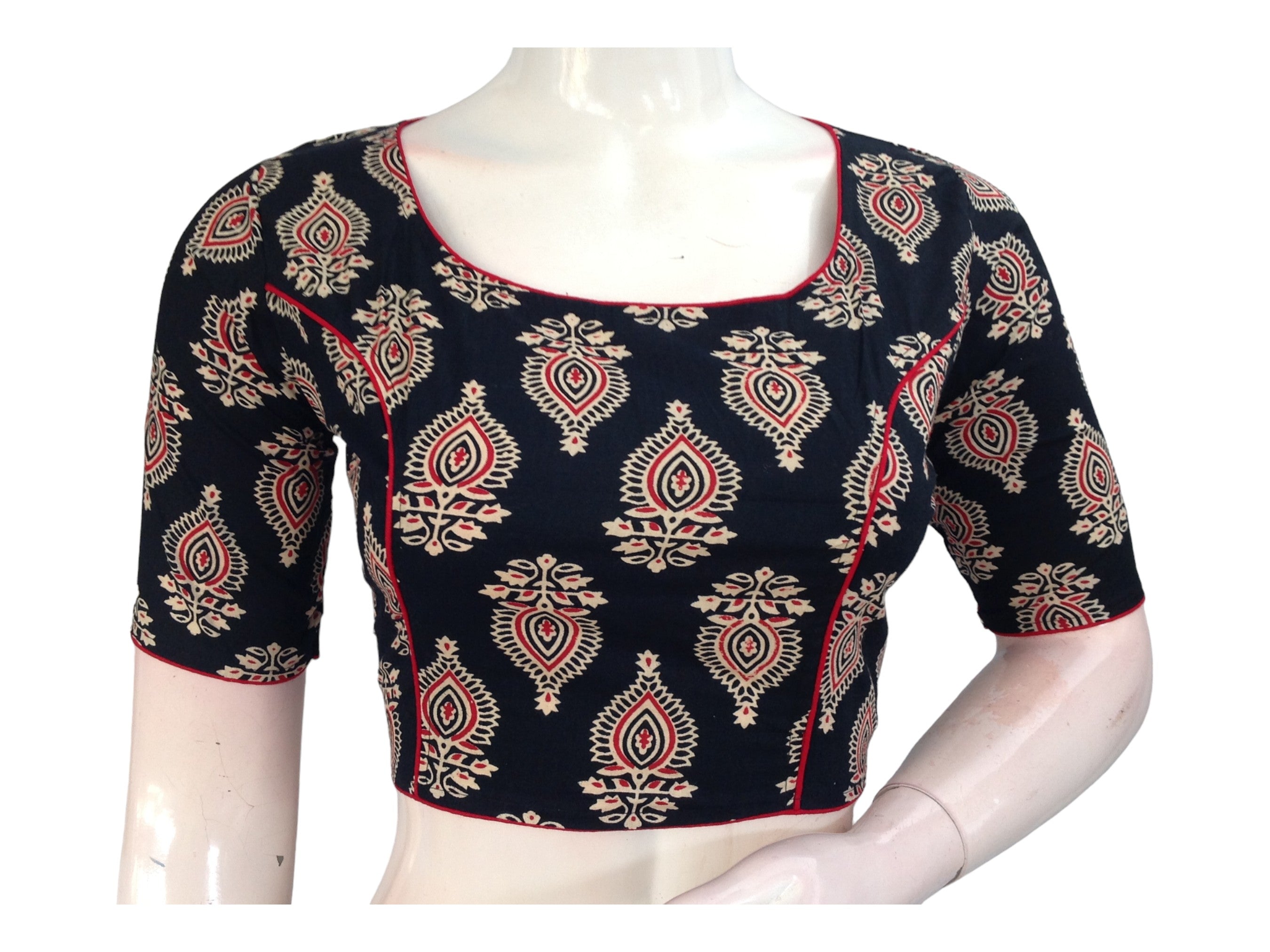 Black Cotton high Neck Saree Blouse Ready made Indian Blouse D3blouses