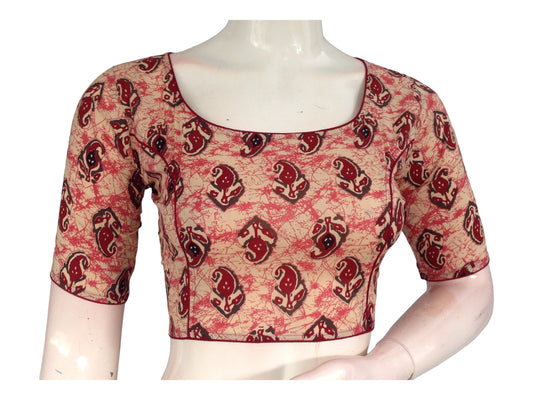 Pretty Pink Cotton High Neck Saree Blouse | Ready made Blouse