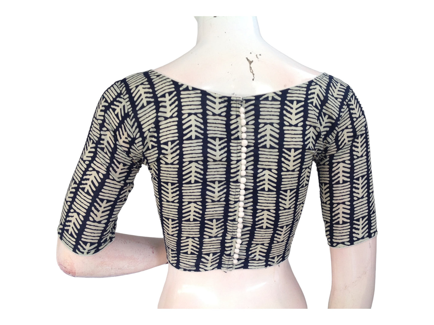 Navy Blue Boat Neck Saree Blouse | Hand loom Cotton Ready made Saree Blouse | Made in India