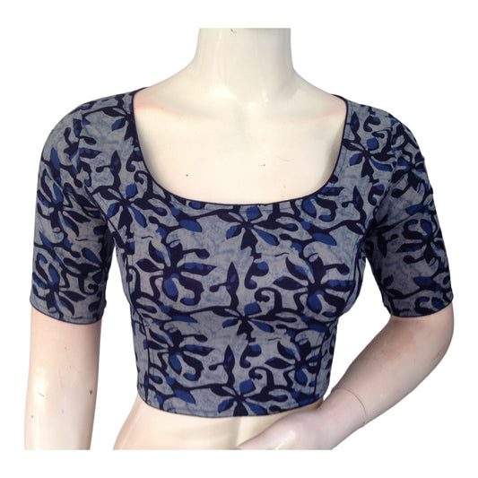 Indigo Blue High Neck Saree Blouse | Hand loom Cotton | Made in India