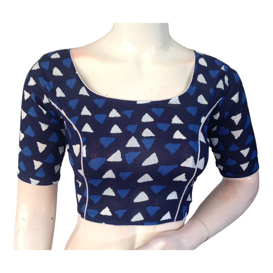 Chic Navy Blue High Neck Saree Blouse | Ready made | Modern Indian Fashion