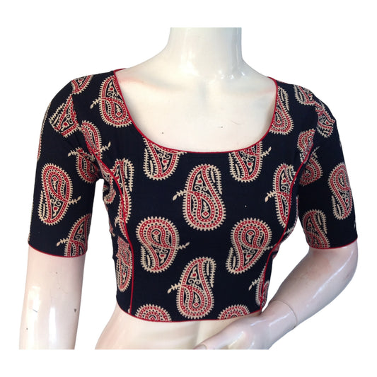 Classic Black High Neck Saree Blouse | Handcrafted Cotton | Versatile Saree Pairing