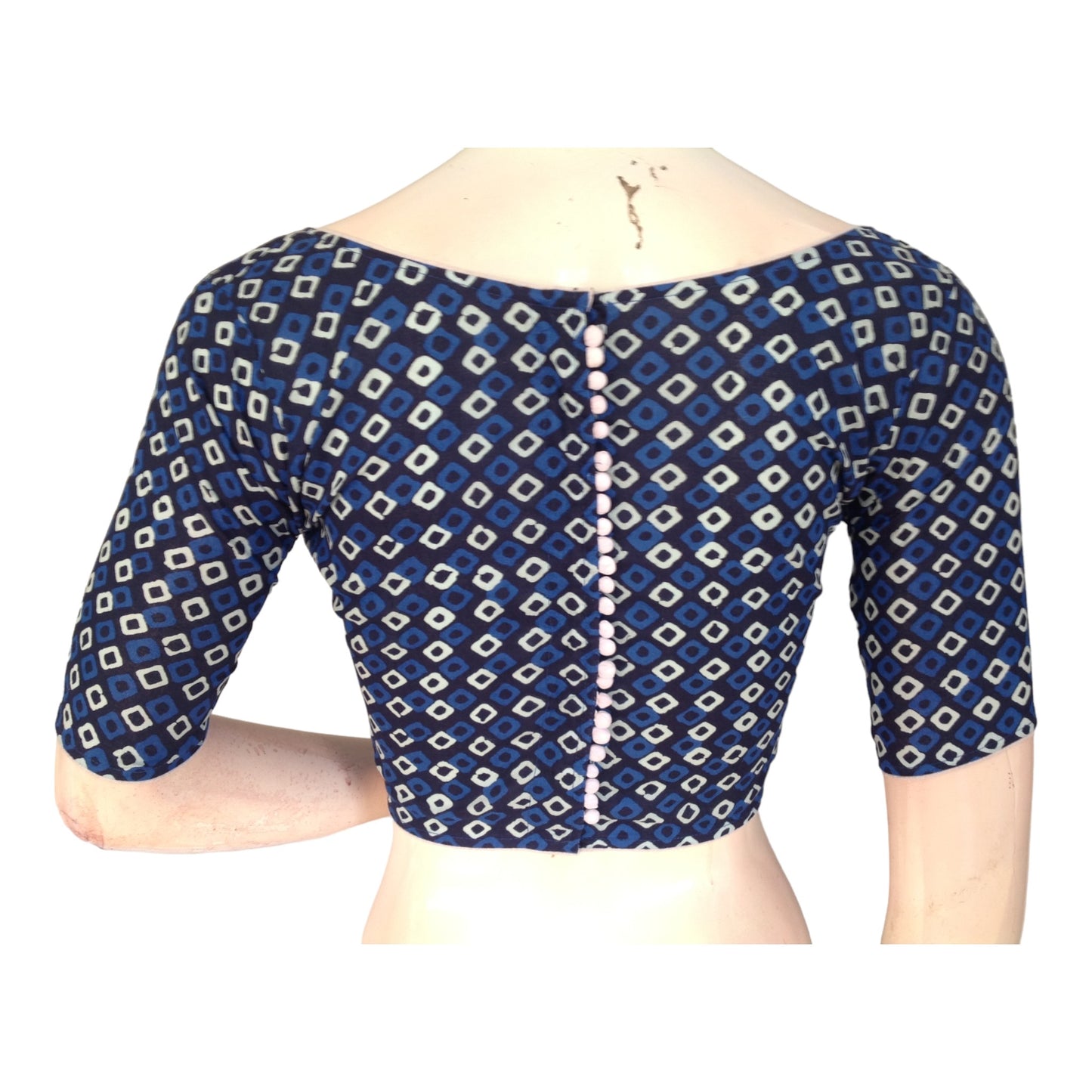 Chic Navy Blue Cotton Blouse | Boat Neck Design | Ready-to-Wear | Perfect for Sarees and More