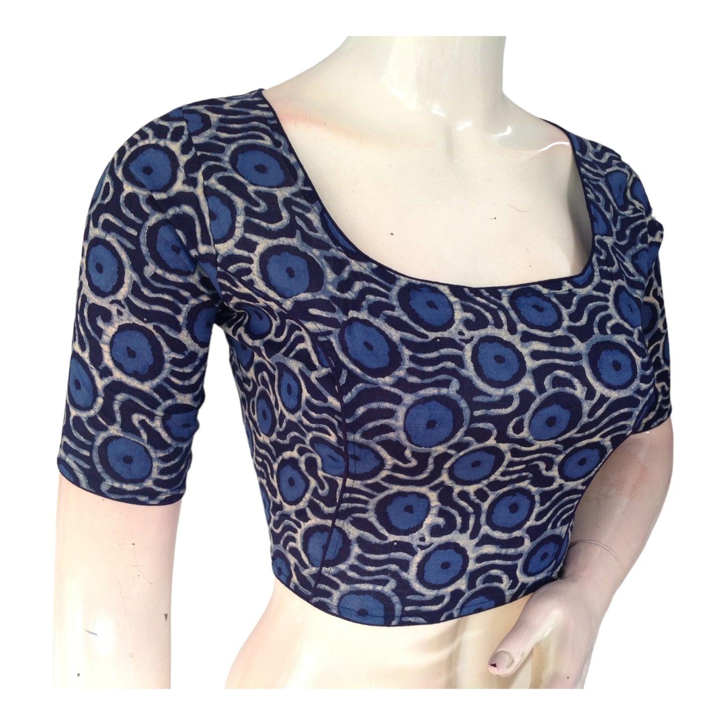 Vibrant Indigo Blue High Neck Saree Blouse | Ready made | Handcrafted in India