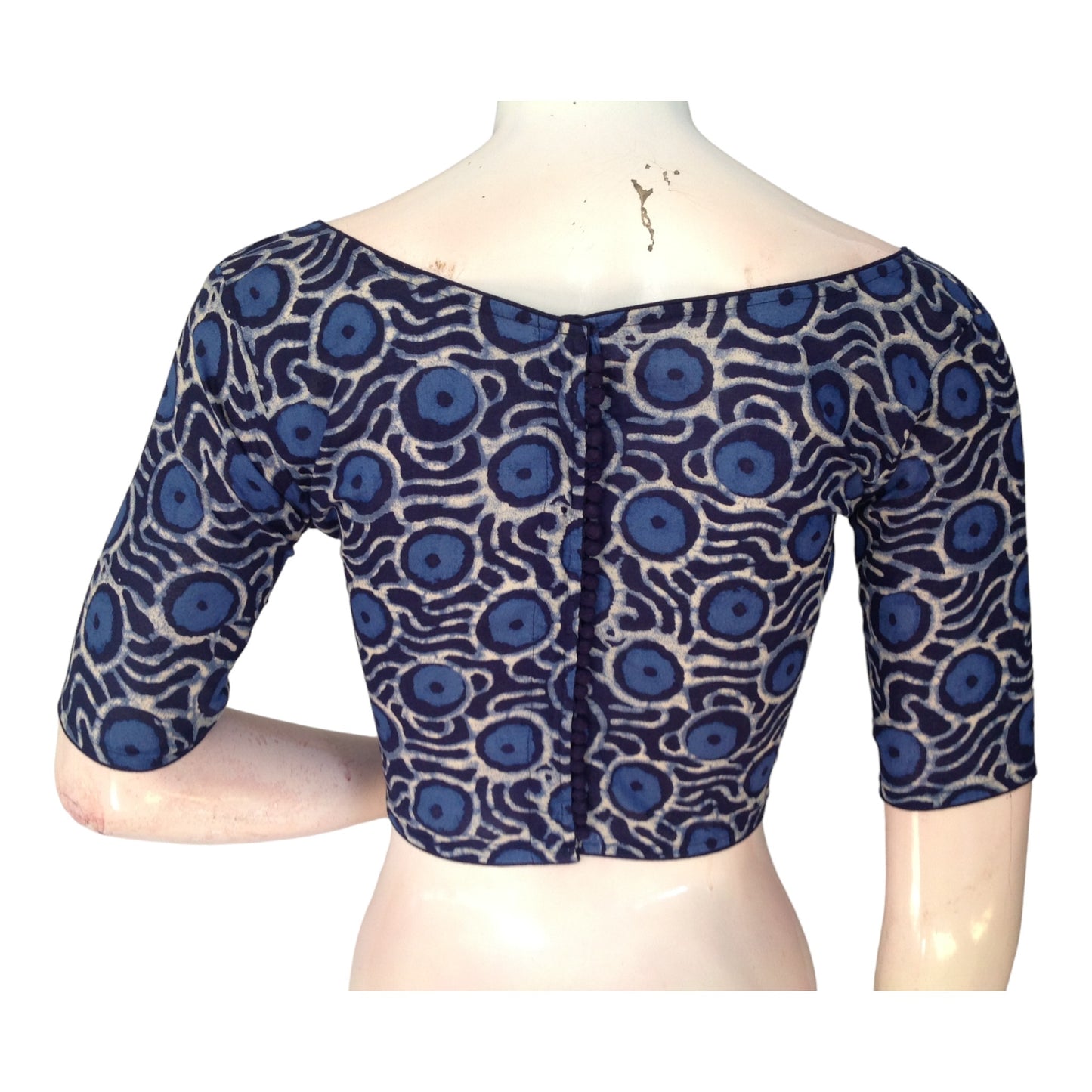 Vibrant Indigo Blue High Neck Saree Blouse | Ready made | Handcrafted in India