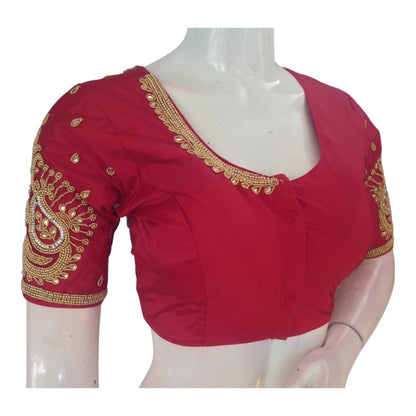 Trendy Maroon Aari Handwork Bridal Silk Saree Ready made Blouse