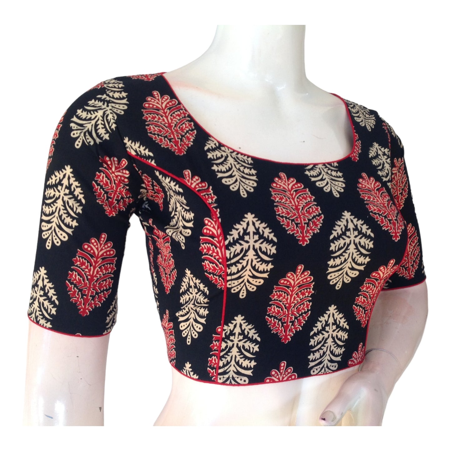 Minimalist Black Cotton High Neck Blouse | Ready made Saree Essential