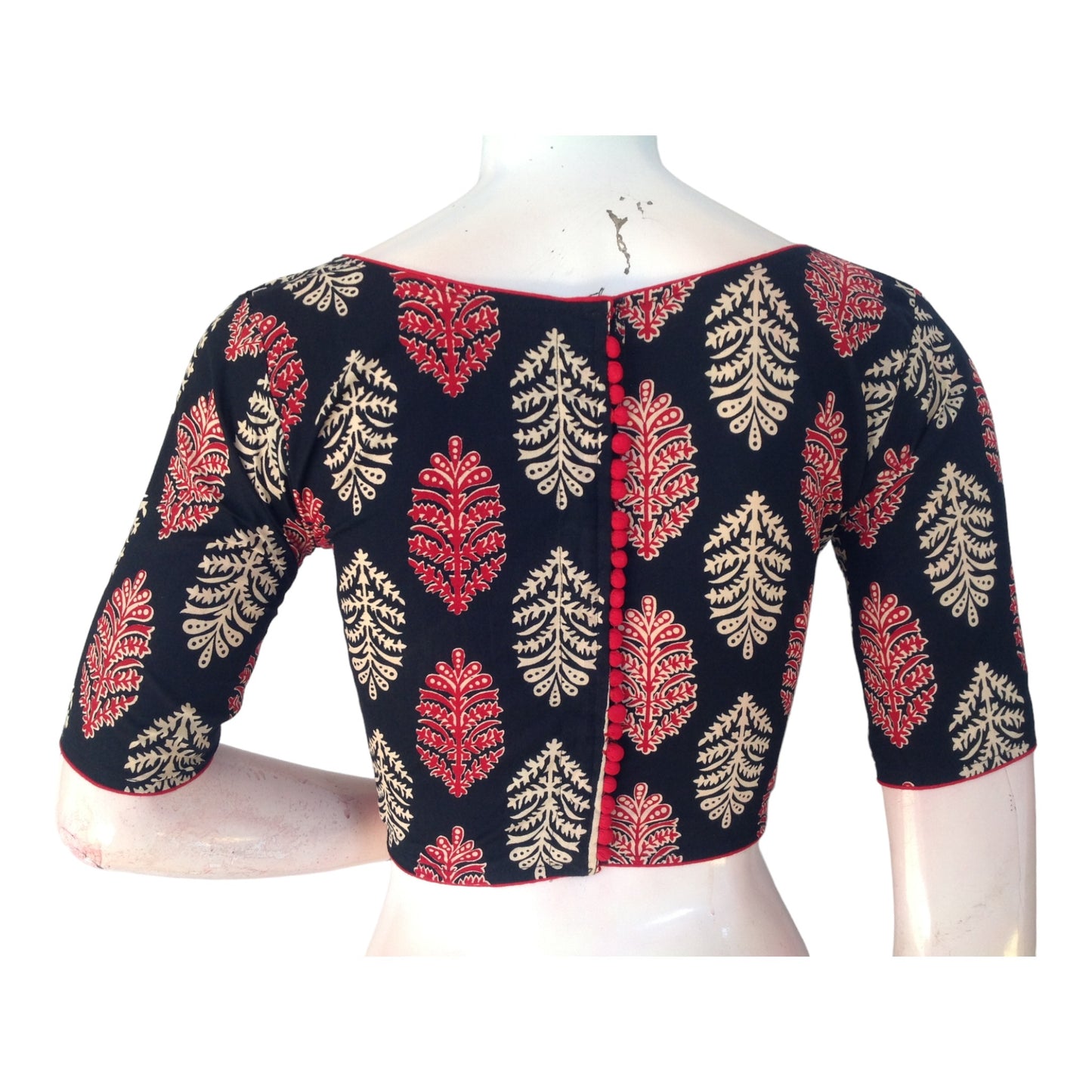 Minimalist Black Cotton High Neck Blouse | Ready made Saree Essential