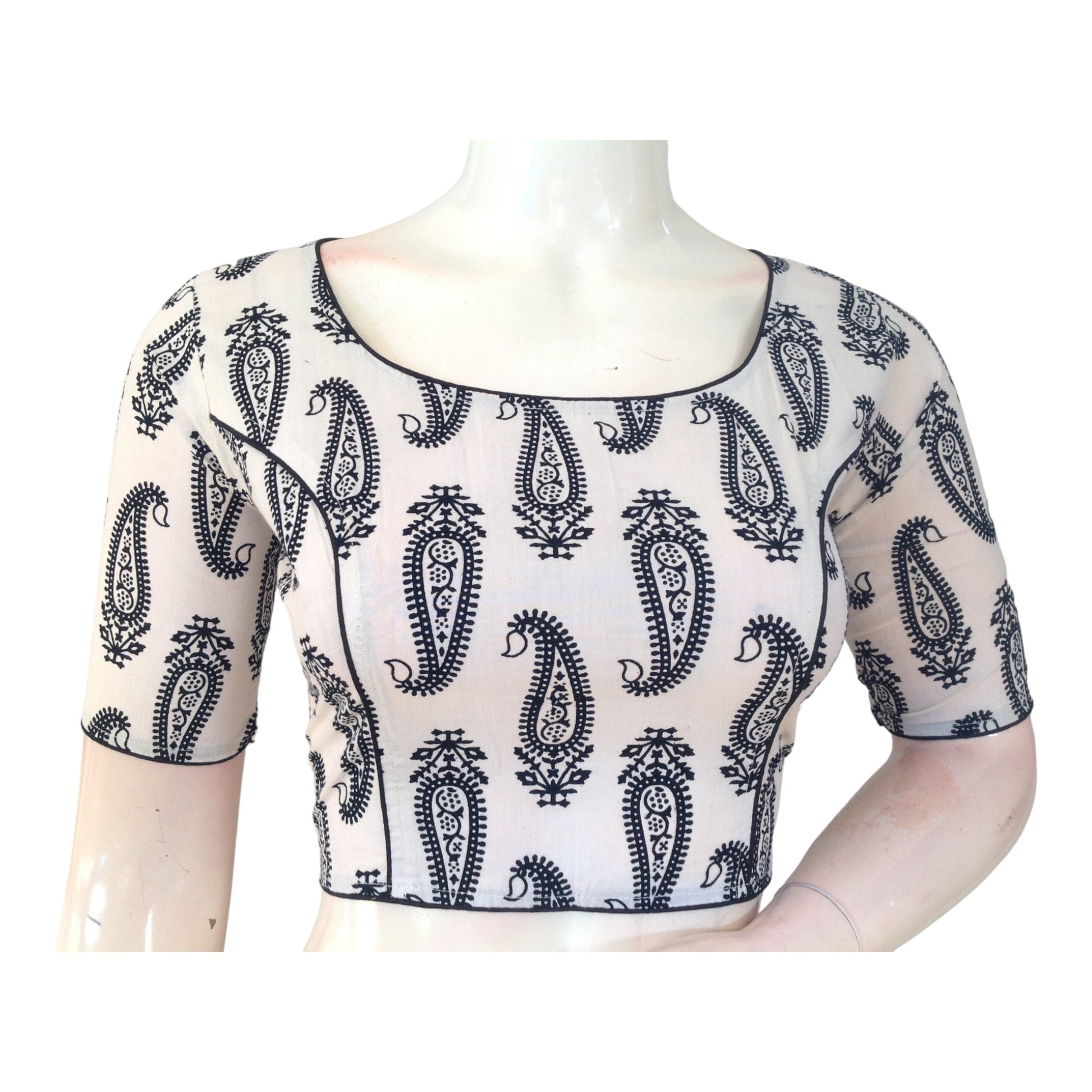 Exquisite Off-White High Neck Saree Blouse | Ready made | Timeless Elegance