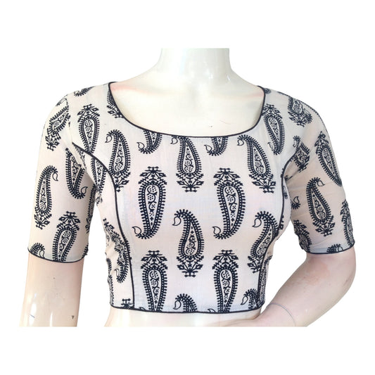 Exquisite Off-White High Neck Saree Blouse | Ready made | Timeless Elegance