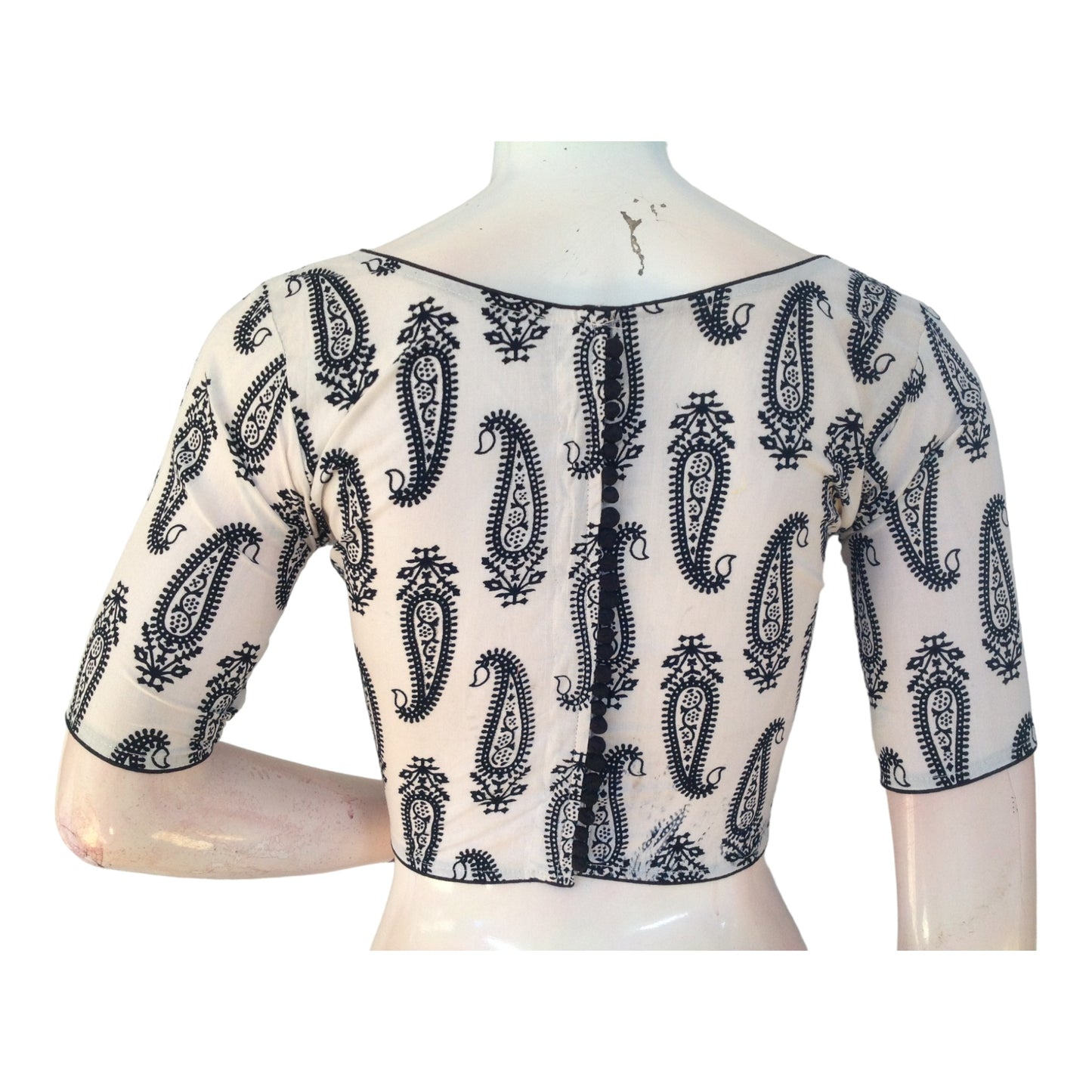 Exquisite Off-White High Neck Saree Blouse | Ready made | Timeless Elegance